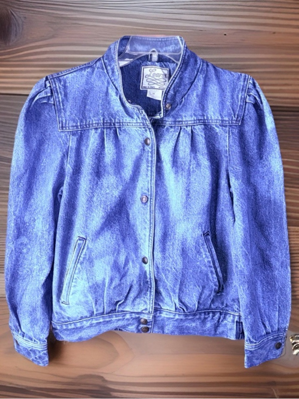 Vtg Learsi Cottagecore Medium Blue Denim Jacket w/Pleating & Puffy Shoulders-M